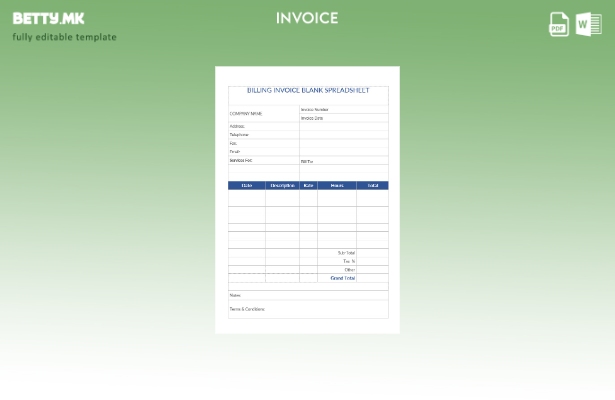 празен шаблон за табеларни пресметки за фактурна фактура во модерен стил